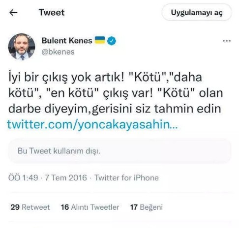 Cumhurbaşkanı Erdoğan hain darbe girişiminin sinyalini veren Keneş'in iadesini istedi!